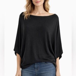 Planet By Lauren G Black Tunic Knit Top Dolman sleeve Modal Pima Cotton One Size